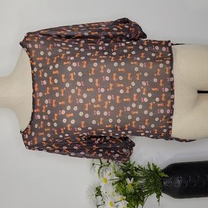 Jella Couture Brown Sheer Cat Top SZ L